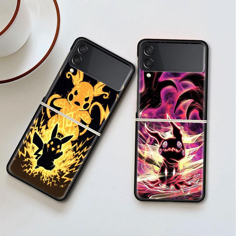 Pokemon Cool Pikachu For Samsung Galaxy Z Flip 3 5G Phone Case ZFlip3 Black Hard Cover Anti-fall Protective Shell Luxury Funda