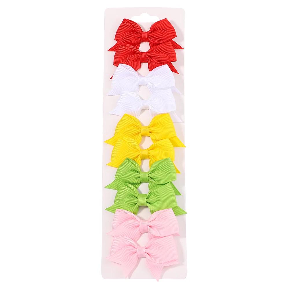 10Pcs/lot Kids Solid Color Ribbon Baby Bows Hair Clips for Baby Girls Handmade Bowknot Hairpin MiNi Barrettes Hair Accessories