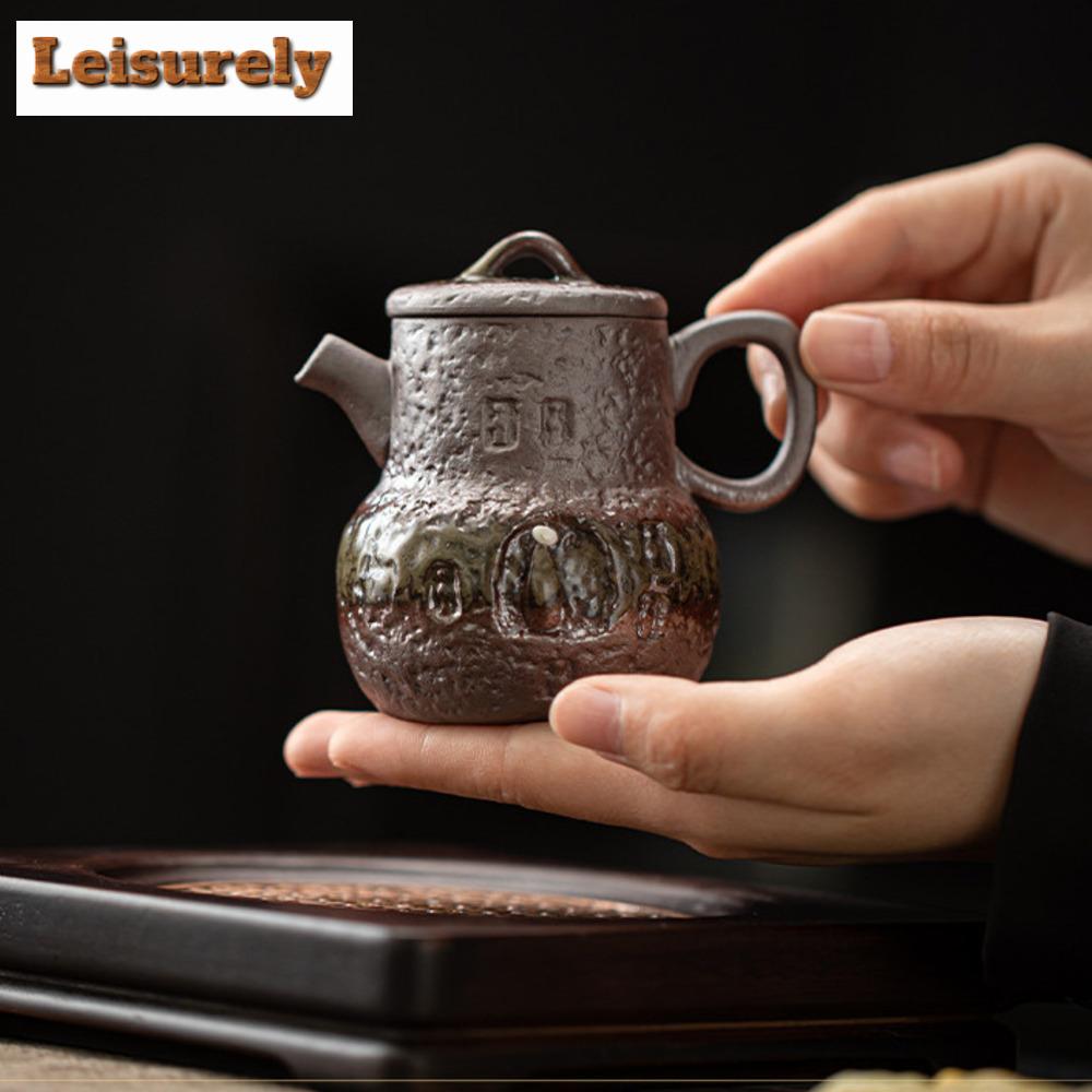 Retro Coarse Pottery Teapot Ancient Old Rock Mud Pot Tea Maker Kettle with Strainer Kung Fu Tea Tea Items Supplies Collection