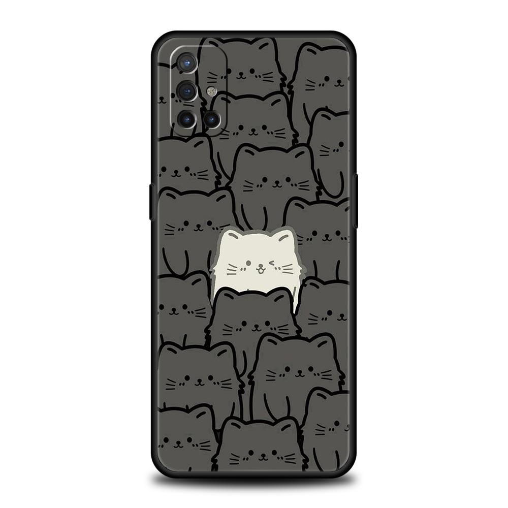 Phone Case For OnePlus 12 11 10 9 Pro 9T 12R 10R 9R 9RT 10T 8T 8 7 6T 7T Nord 2T CE 2 5G N200 N100 Cover Cute Cartoon Black Cat