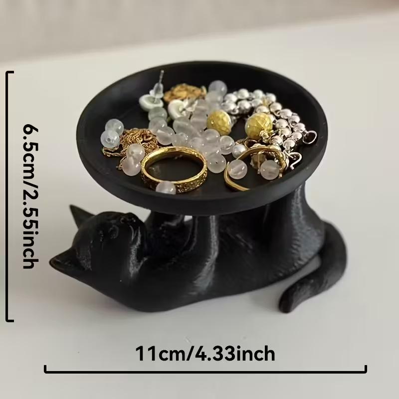 1 Stück 3D-gedruckte lustige Katzen-Schmuckschale, verspieltes und niedliches Katzendesign, neuartiger Stil, ideal für die Schreibtischorganisation