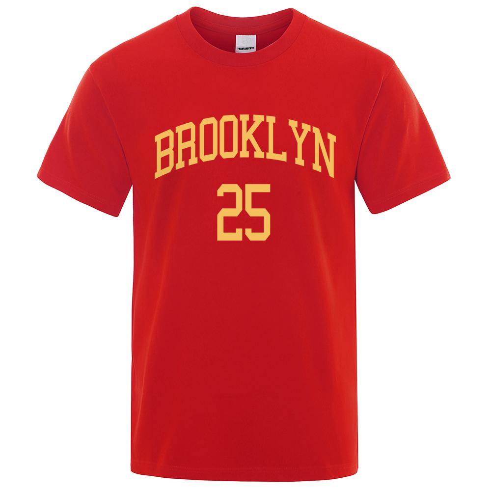Brooklyn 25 City Yellow Letter Luxury T Shirts Men Casual Breathable Tshirts Shirts Oversized Cotton Short Sleeve