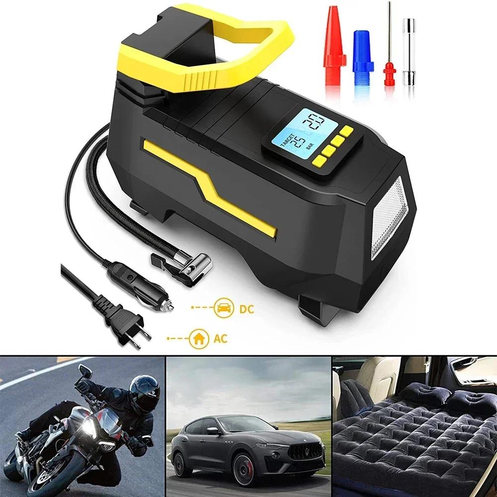 Akıllı Elektrikli Araç Taşıyıcı Hava Pompası AC/DC Ev Araba Çift Kullanım Dijital Ekran Taşınabilir Çift Silindirli Lastik Şişirme Pompası