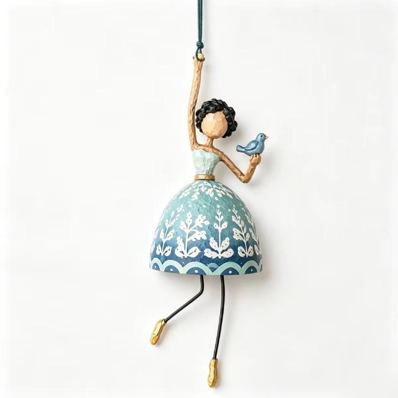 Hand Painted Ballerina Lady Figurine with Dangling Legs Whimsical Dancing Lady Hanging Ornament Vintage Women's Shaped Decor