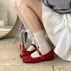 Elegant Commuter Friendly Mary Jane Flat Shoes Women's Low Heel Square Head French Vintage Style Trendy Casual Footwear