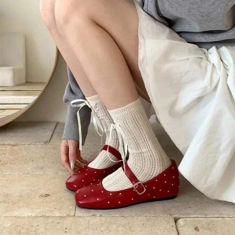 Elegant Commuter Friendly Mary Jane Flat Shoes Women's Low Heel Square Head French Vintage Style Trendy Casual Footwear