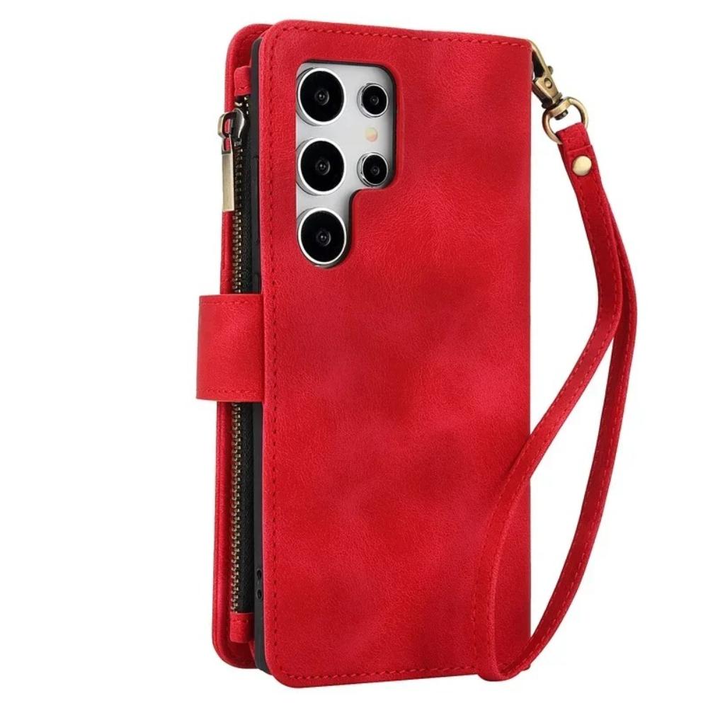 Luxury Leather Phone Case for Samsung Galaxy S26 Ultra S25 Edge S24 Plus S23 FE S22 S21 S20 Note 20 Hand Strap Card Wallet Cover
