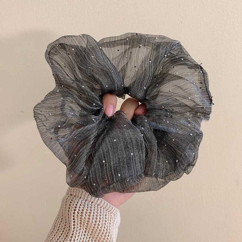 Sparkly Sheer Mesh Big Hair Scrunchie Soft Elastic Hair Tie No Pull for Girls Outdoor Picnic Wear чёрный