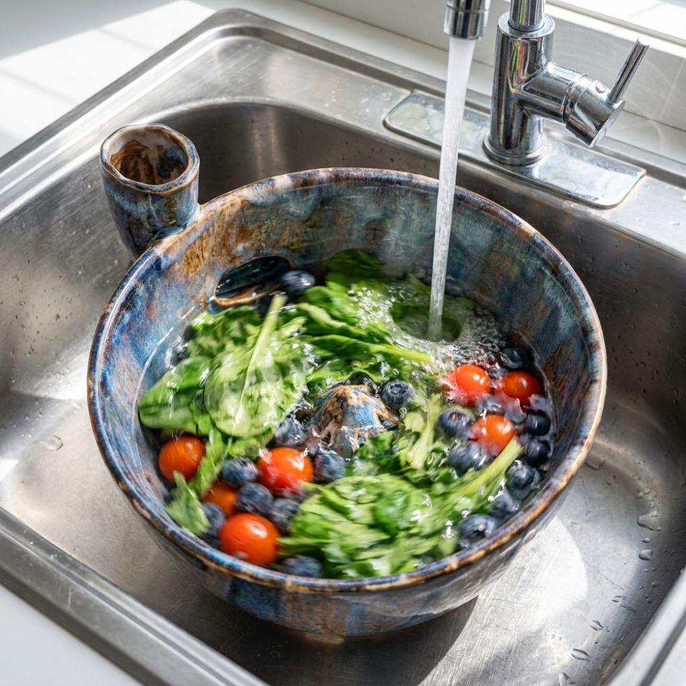 Self-Spinning Automatic Fruit Washer Bowl Vortex-Style Vegetable Colander Food Preparation