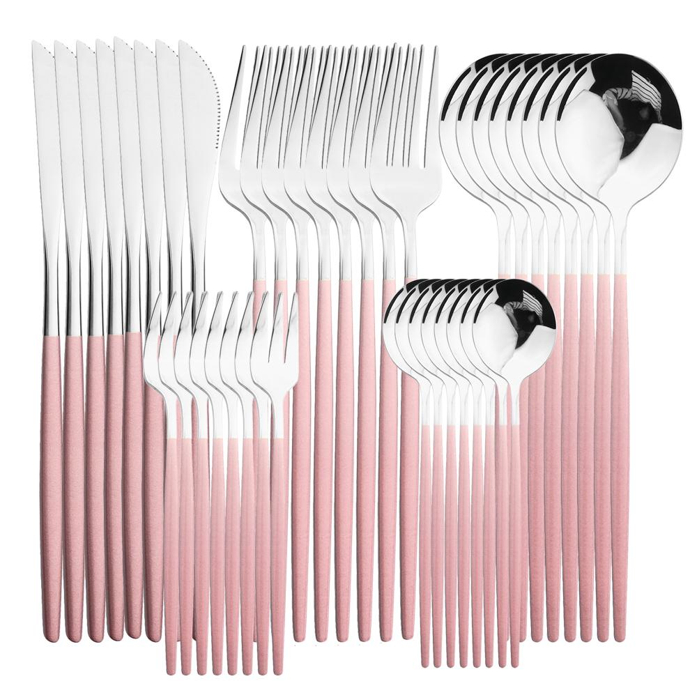 Set di Posate d'Argento da 40 Pezzi Posate in Acciaio Inossidabile Coltello da Cena Occidentale Forchetta Cucchiaio Stoviglie Cucchiaini da Tè Forchetta per Frutta e Torta Cucina
