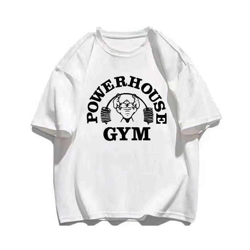 Powerhouse Gym Tshirt Unisexs Black Cotton Tshirt Retro Fitness Logo Print Streetwear Casual Workout Short Sleeve Tops Unisex Gym