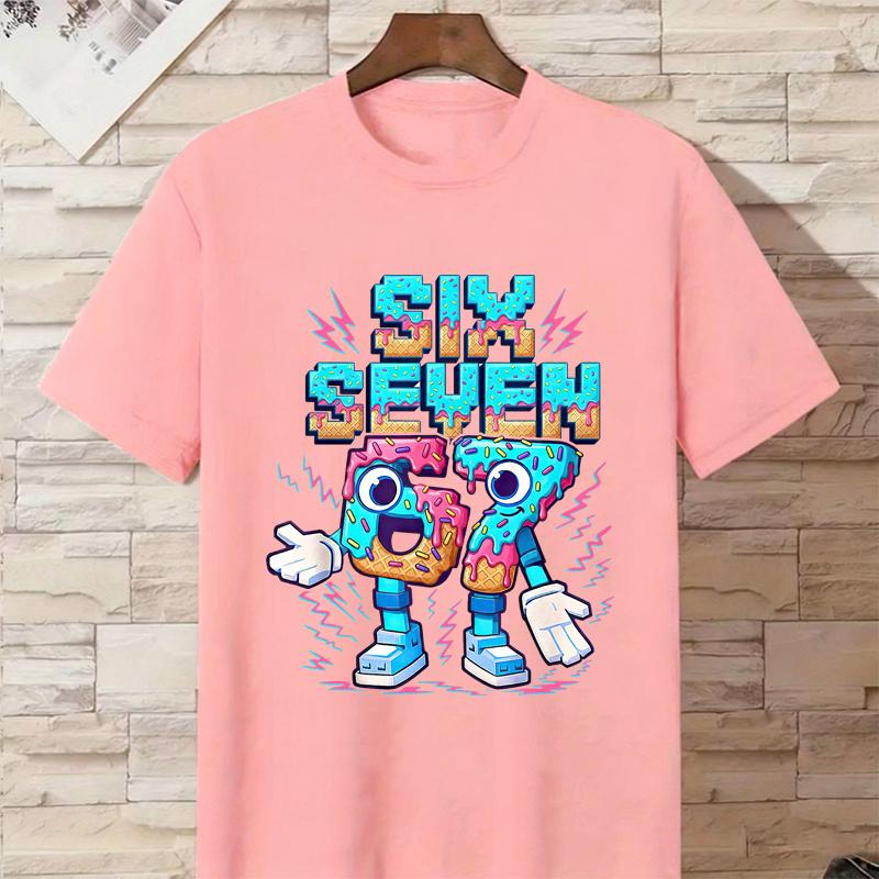 

Six Seven Print Children T-shirts Summer Fashion Funny Casual Tops for Boys Girls Cute Colorful Kids Short Sleeve T-shirts 4XL рожевий