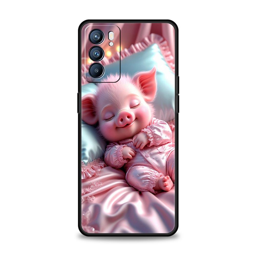 Cute Pig Phone Case For Oppo A17 A31 A54 A57 A78 A79 A98 Find X5 X6 Reno 6 7 8 10 11 12 13 F Pro 5G Soft TPU Cover Fundas Capas