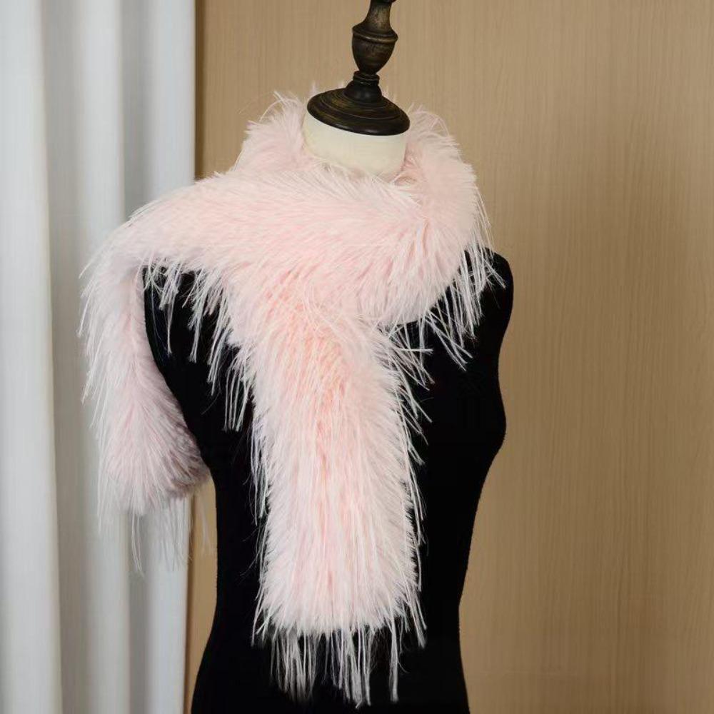 Imitation Mink Fur Plush Long Strip Scarf Thick Fluffy Soft Shawl Ladies Tassels Scarf Outdoor