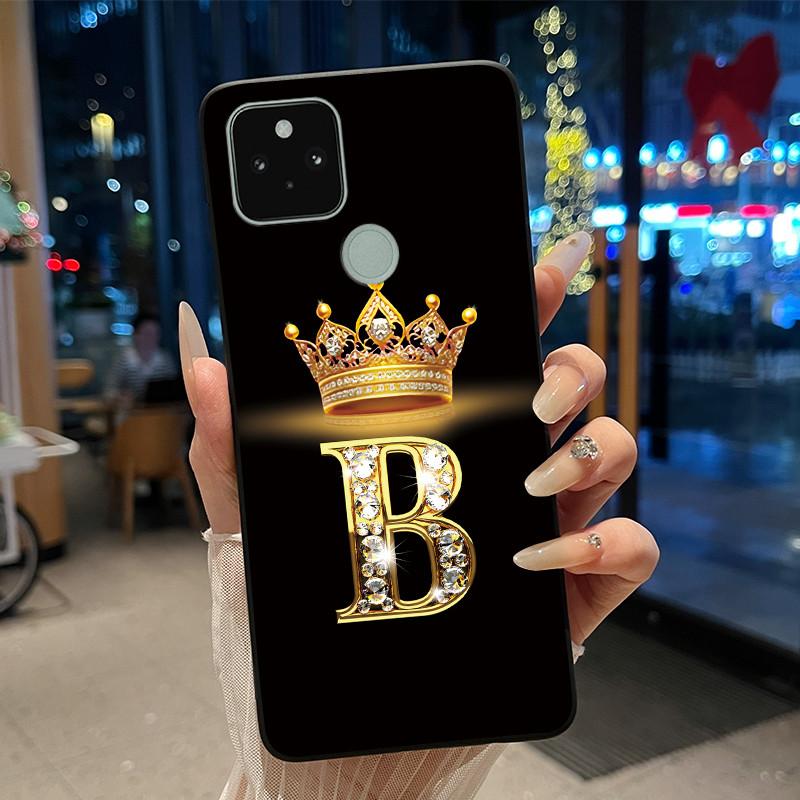 

Unique A-Z Letter Crown Phone Case For Google Pixel 5 Shockproof Soft Silicone Black Case For Google Pixel 5a Casing Google Pixel 5