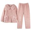 Coral Fleece Three-Layer Padded Pajamas Women'S Autumn And Winter Thickened Warm Padded Jacket Loungewear Set