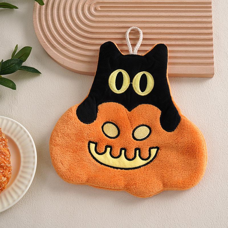 1/5 Pcs Halloween Hand Towels Ultra Absorbent Coral Fleece Pumpkin Ghost Pirate Towel With Hanging Loop For Household & Kitchen