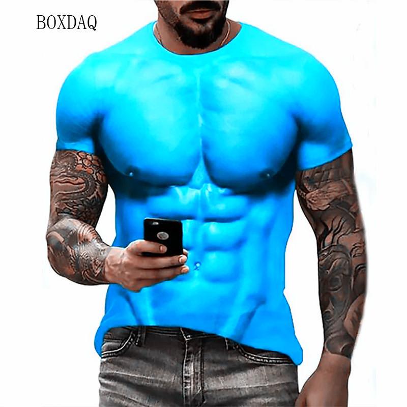 Green Muscle Graphic Men's T-shirts Short Sleeve Fitness Workout Sports Casual Tops Summer 3D Printed Street Style Man Tees