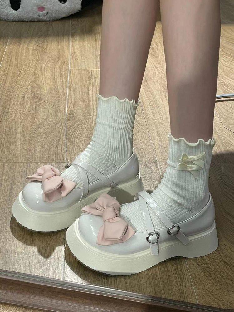 Spring platform muffin bow muffin small leather shoes new lolita big head shoes Mary Jane single shoes