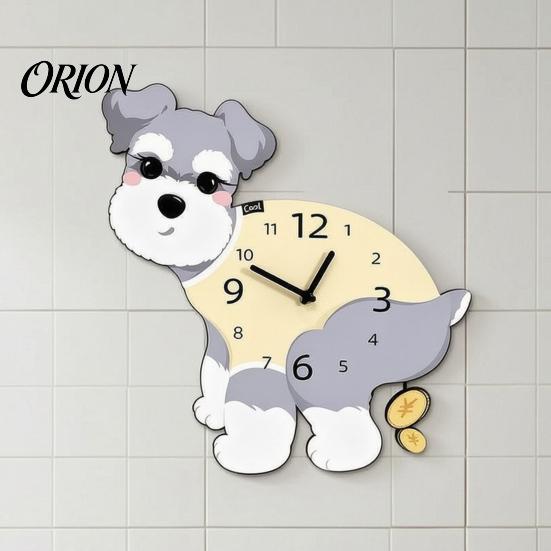 Wooden Clock with Swinging Pendulum Pooping Dog Wall Clock, Pendulum, Silent Non Ticking Hanging for Living Room Home Office, Gift Lover