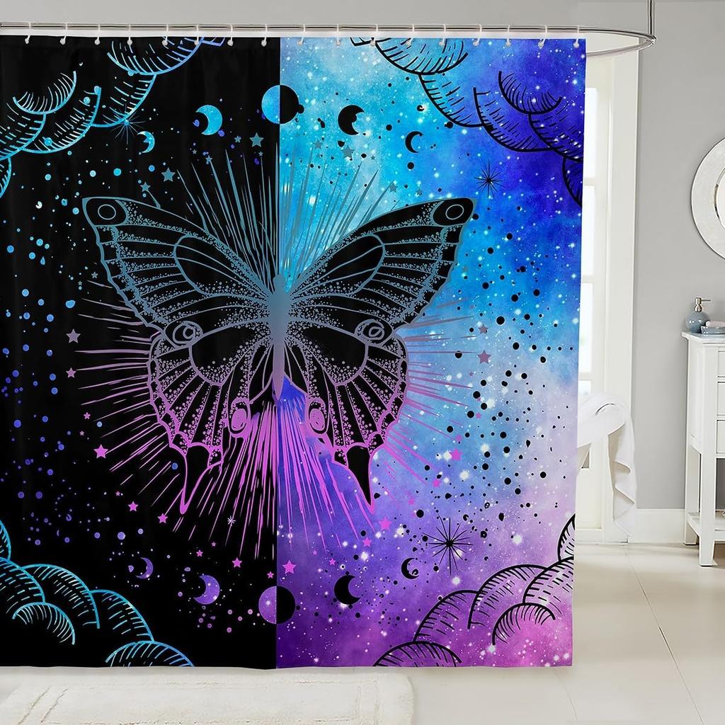 Psychedelic Butterfly Vintage Mushroom Shower Curtain Dragonfly Boho Bathroom Decoration Polyester Fabric Bath Curtain with Hook
