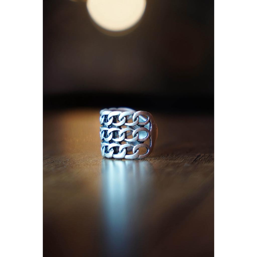 Dreifacher Kettenring, verstellbarer, versilberter Herrenring