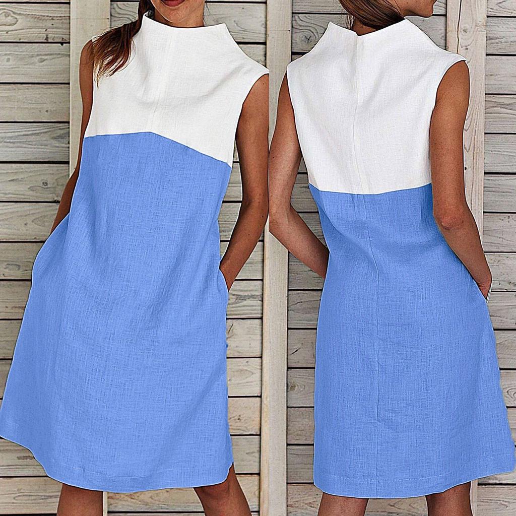 Womens Holiday O Neck Solid  Dress Ladies Summer  Dress