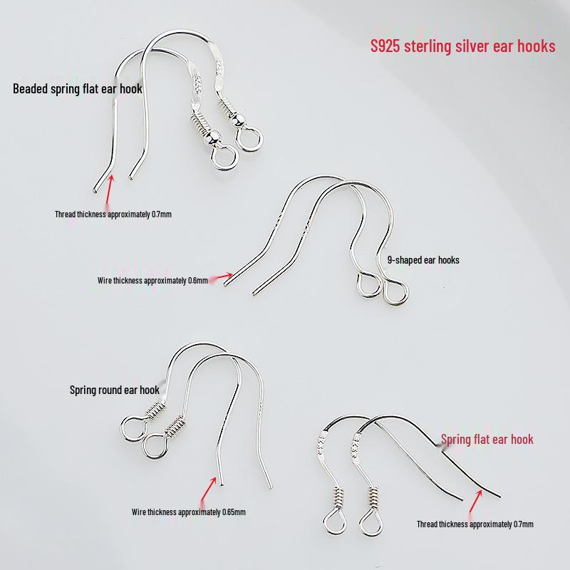 Серебряные серьги-подвески S925 для женских серег DIY S925 Sterling 9-shaped Ear Hook 1 Pair