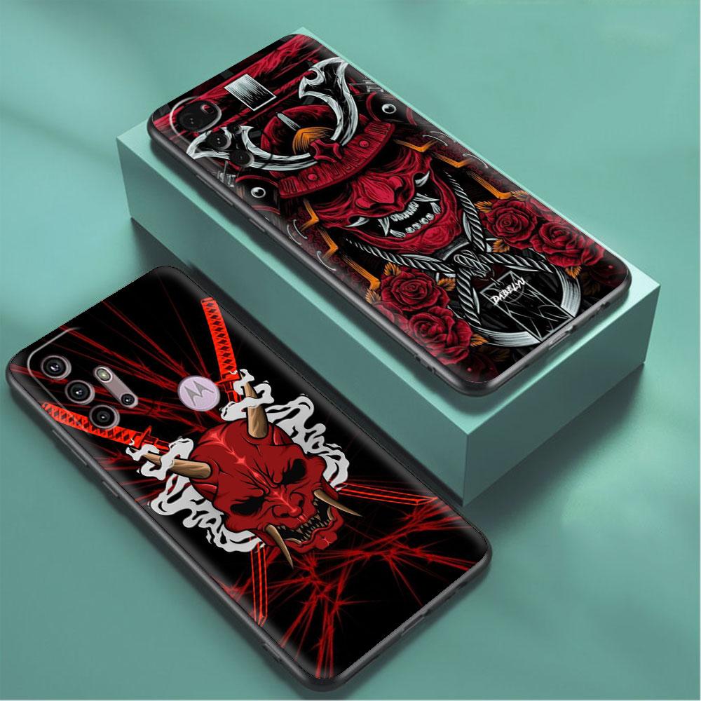 Etui Do Motorola G30 G60 G22 G9 Play G82 G52 G8 G9 G50 One Fusion Edge 20 Czarne Miękkie Nakładka Na Telefon Samurai Maska Oni