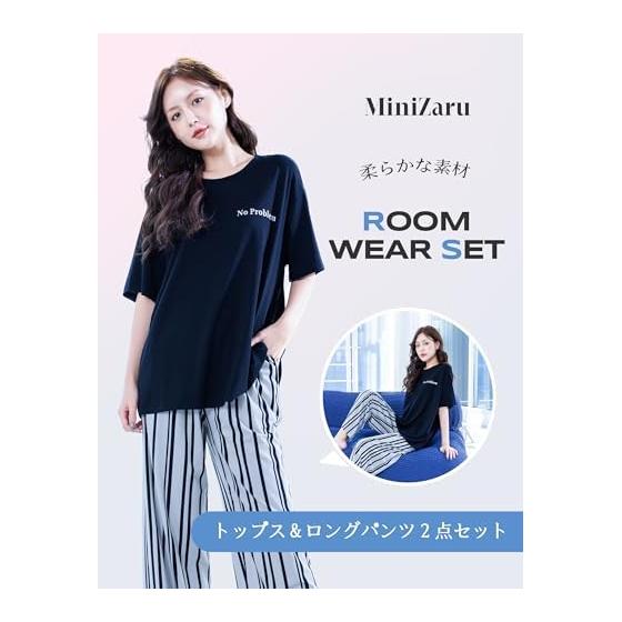 [MiniZaru] Room Wear, Women's Pajamas, Top and Bottom Set, Short Sleeve, Spring, Autumn, Modal