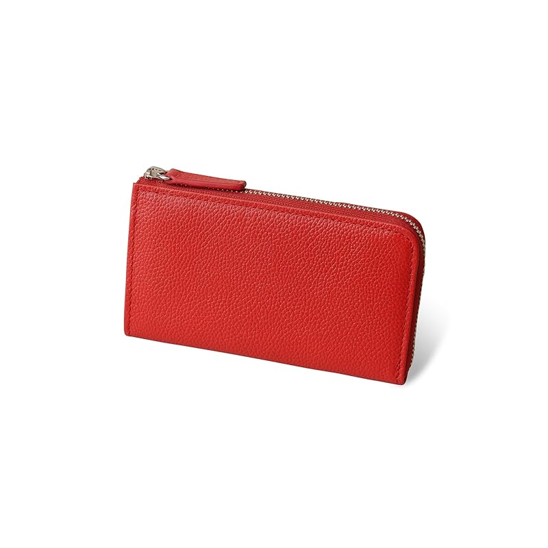 

[Business Leather Factory] Multi-wallet Water repellent original leather cow leather unisex compact 5 pockets coin purse YKK zipper (amber red)