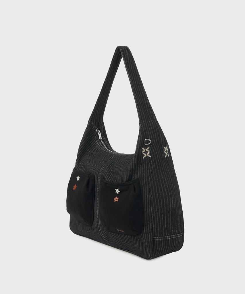 Sunlit Denim Hobo Bag (Black)