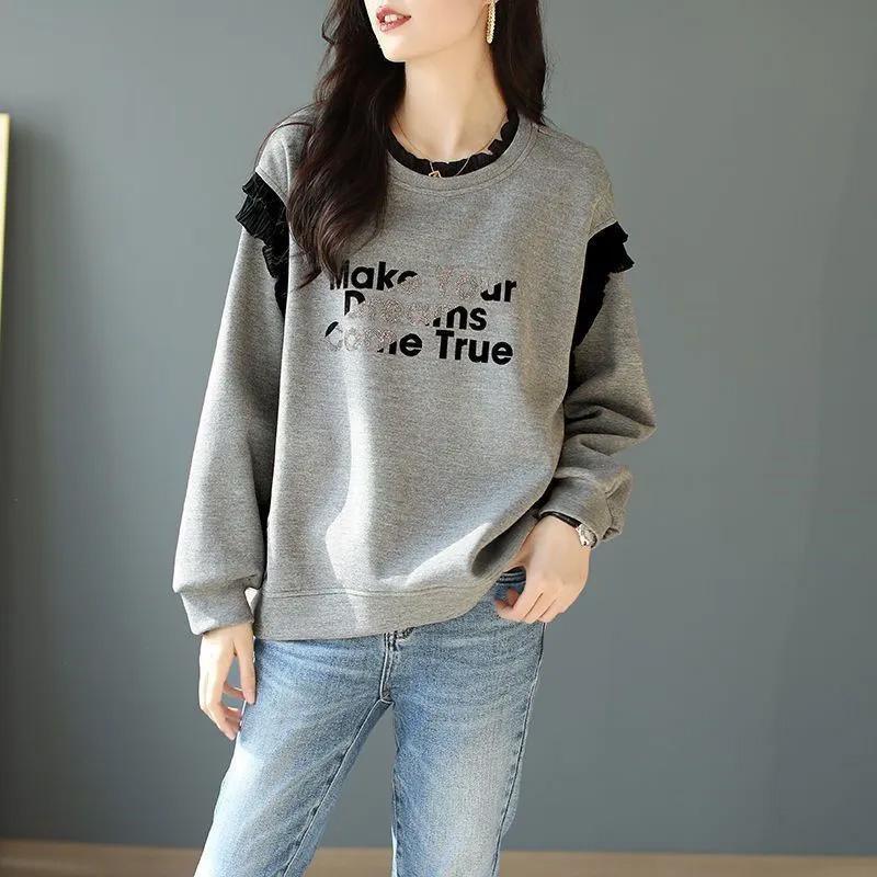 Oversize Sweatshirt for Women Cotton Loose Round Neck Casual Pullover Long Sleeve Top Sweatshirt