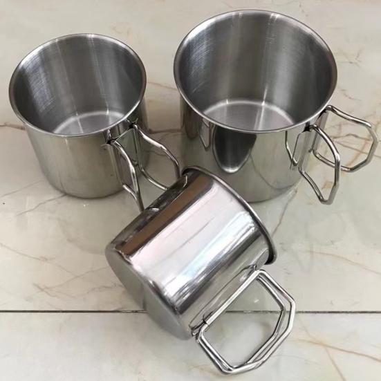 250/350/550ML Kempingový hrnek z nerezové oceli 304 se skládacím uchem Matný Přenosný Venkovní Cestování Piknik BBQ Čaj Mléko Pivo