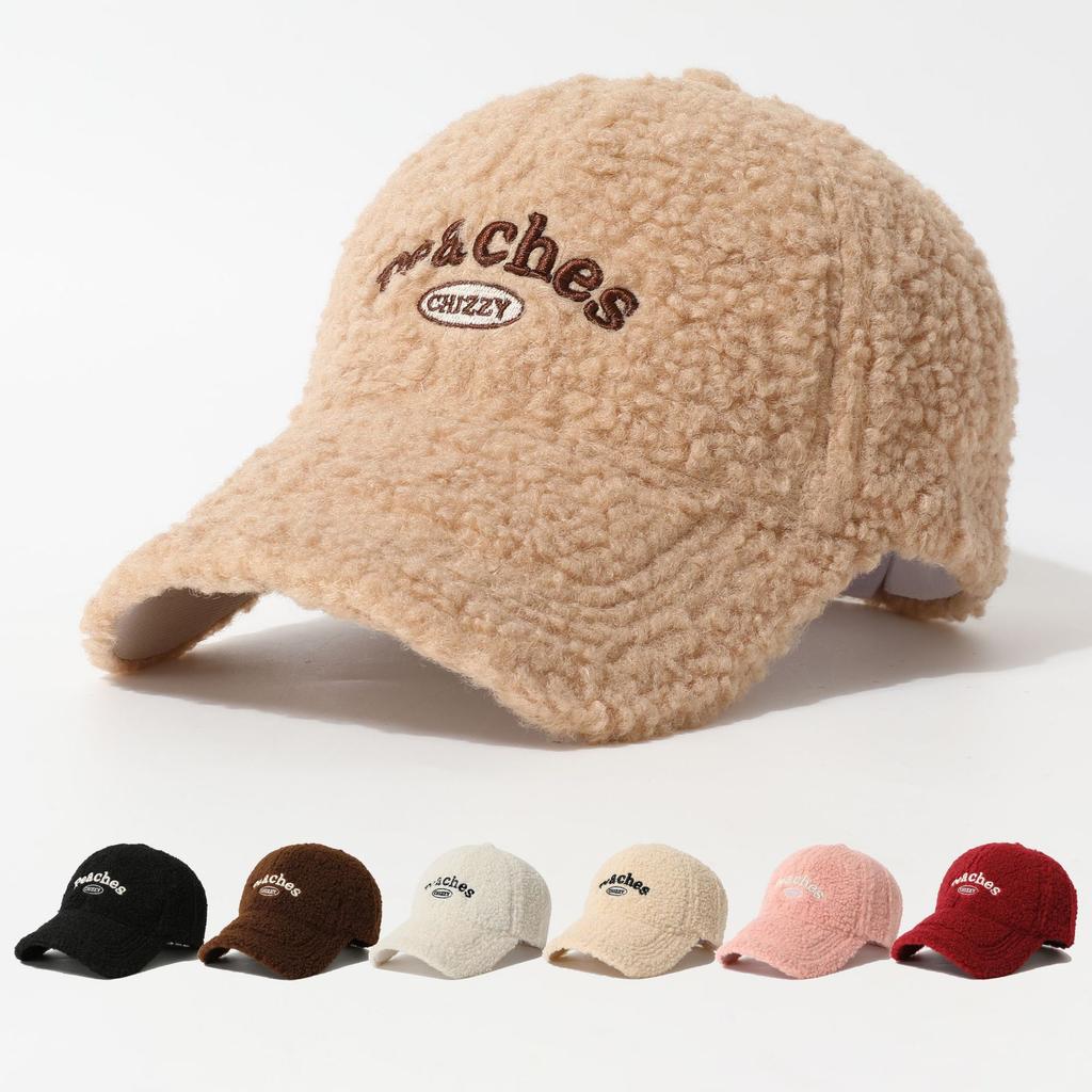 Baseball Cap Women's Solid Lamb Fleece Corduroy Splicing Cap Autumn and Winter Warm Baseball Cap