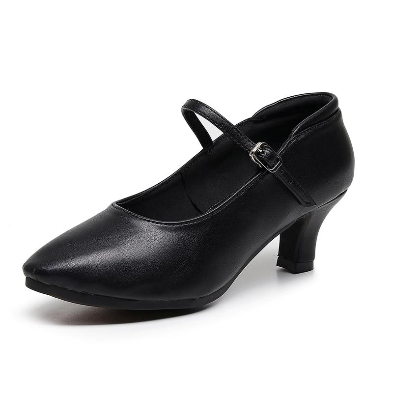 

Кожаные женские туфли для танго и современных танцев с закрытым носком, латинские туфли для вечеринок для вальса, мягкая резиновая подошва, каблук 6,5 см 37 чёрный