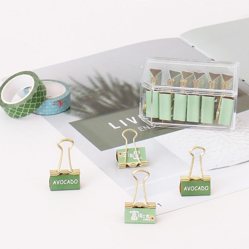 12pcs/pack Creative Avocado Cartoon Colored Long Tail Clip, Heart-shaped Metal Tailcoat Clip, Student Stationery Clip