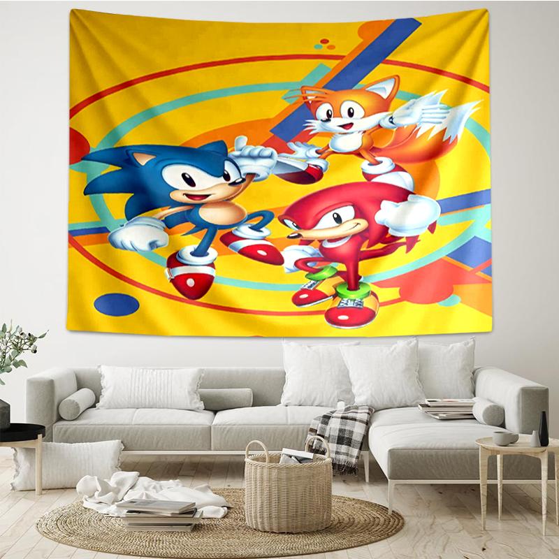 Sonic Print Tapestry, Backdrop, Easy Setup, Ideal for Bedroom, Office & Living Room, with Aesthetic Wall Hanging Decor.
