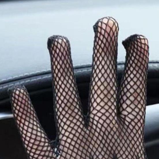 1 par ballhansker for kvinner Gjennomsiktig blonderbue Faux Pearl Dekor Hollow Out Fishnet volangkant Tynn Helfinger Forestillinger Brude Bryllupshansker