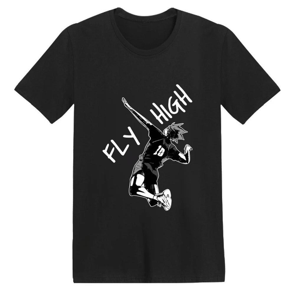 

Футболки аниме Fly high Haikyu с принтом унисекс, женская мода, хлопок, приталенный уличный свободный размер, футболка унисекс, топ с короткими рукавами
