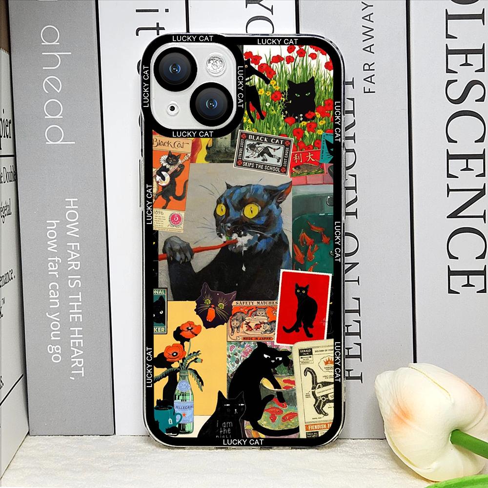 Abstract Art Cat Phone Case for IPhone 16 15 14 13 12 11 Pro Max 12 13 Mini XS X XR 16 15 14 7 8 Plus SE2 Shockproof Soft Covers