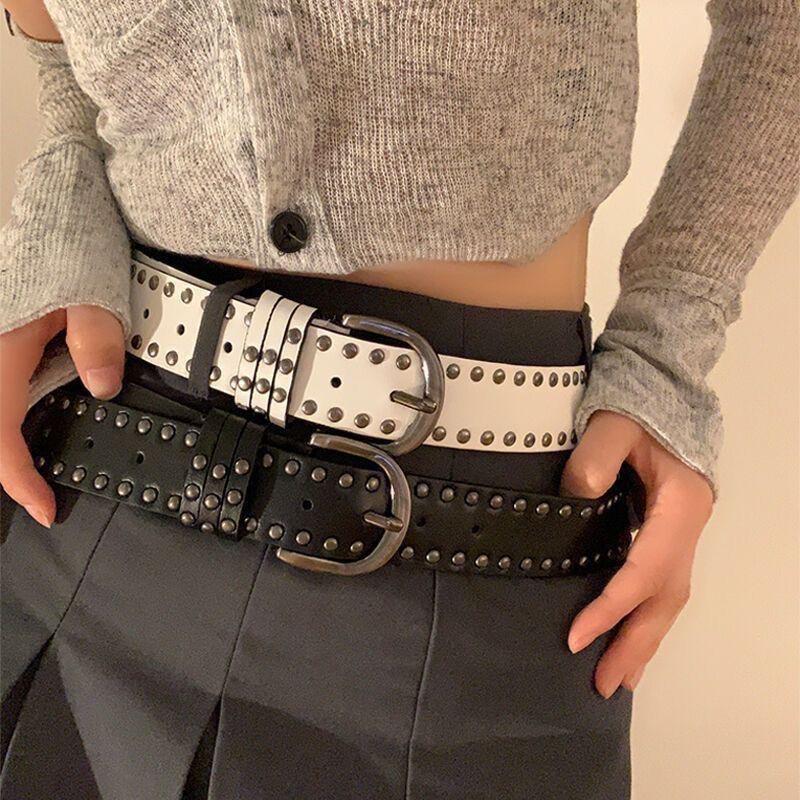 Women's Punk Belt, PU Leather: Vintage Studded Wide Belt Perfect for Jeans, Edgy Belt for Fashion-Forward Women