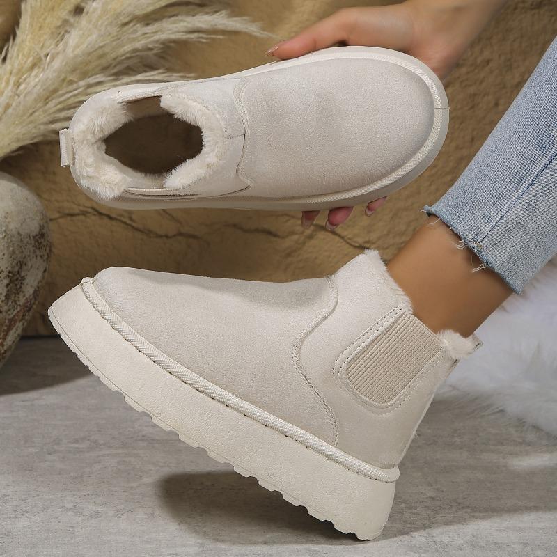 Fleece-Lined Round-Toe Slip-On Cotton Boots New Fall/Winter Oversized Thick-Sole Snow Boots for Women