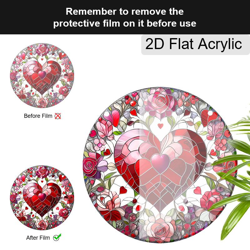 Acrylic Heart & Roses Suncatcher, Stained Glass Effect Window Hanging Ornament for Love & Valentine's Day Lover Gifts