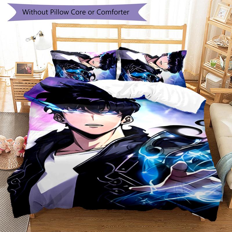 3pcs Solo Leveling Sung Jin-woo pattern bedding set duvet cover set includes duvet cover &pillowcases, perfect all season bedroom decoration & gift