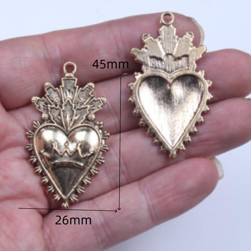 Cross Retro Sacred Heart Flame Pendant: Love Heart Aged KC Gold Blackened DIY Charm Necklace