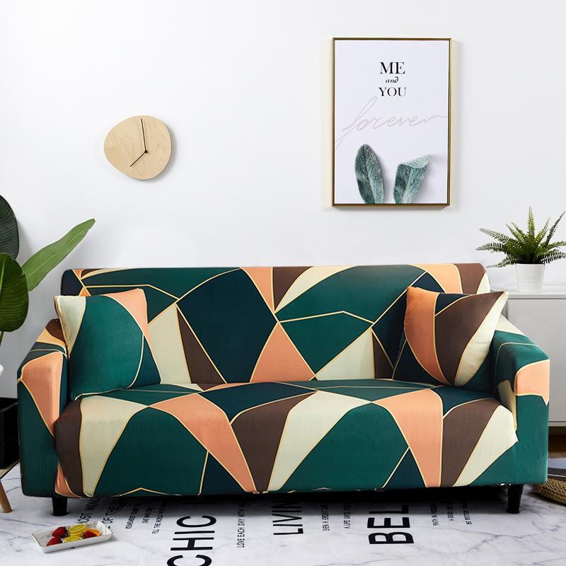 Stretch Sofa Cover Geometry  For Living Room Furniture Protector Couch Cover With Elastic Bottom Sofa Slipcovers For Pets, Kids