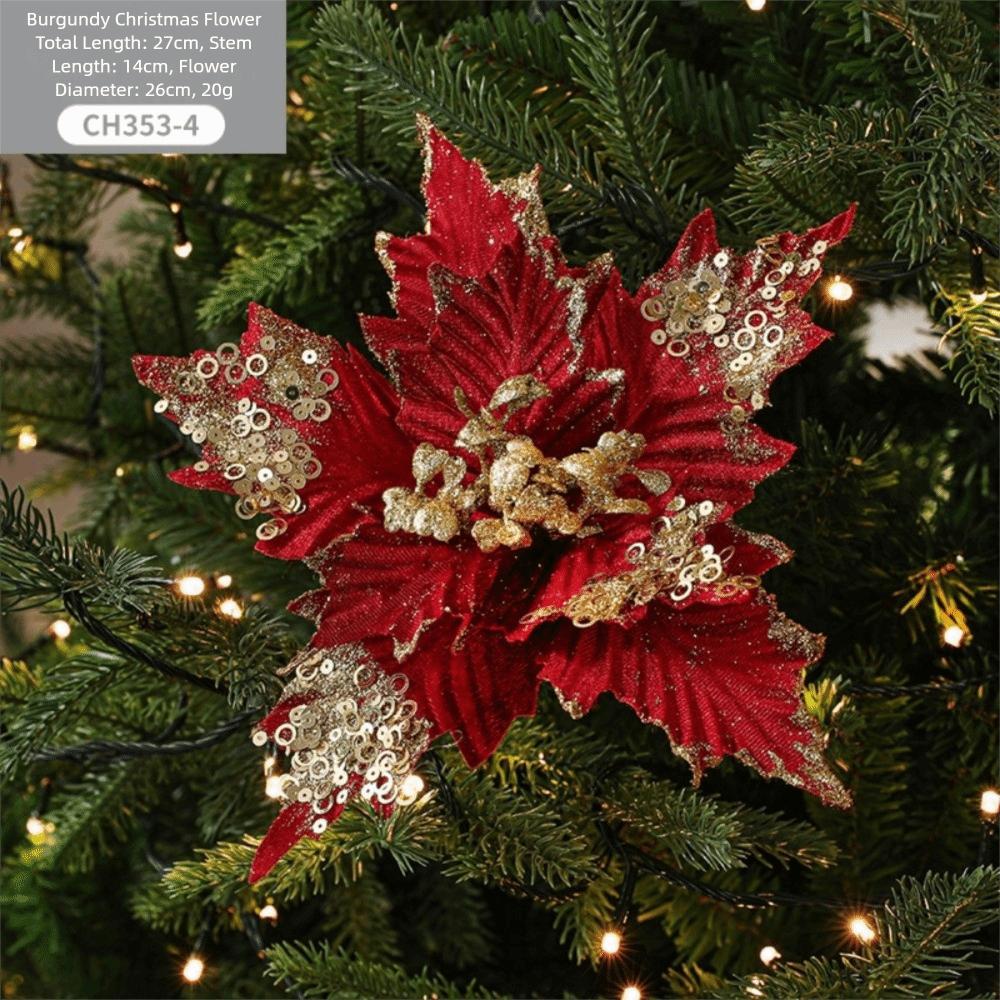 26CM Konstgjord Julstjärna Blomma Paljetter Glittrande Jul Glitter Blomma Glitter Simulering Blommor Julgransprydnad