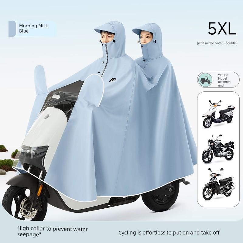 Electric Vehicle Double Raincoat for Parent-Child, Long Full-Body Storm-Proof 2024 Model, Unisex Electric Motorcycle Two-Person Rain Poncho