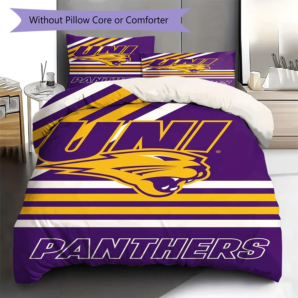 Northern Iowa Panthers Pattern Bedding Set Quilt Cover Pillowcase Home Decor Gift (1 * Duvet Cover + 2 * Pillowcase, Without Core)